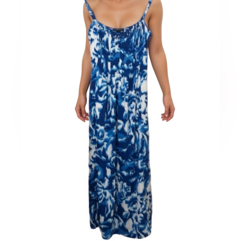 INC Rhinestone Embellished Satin IKAT Spaghetti Strap Maxi Sundress Dress 2 NWT‎